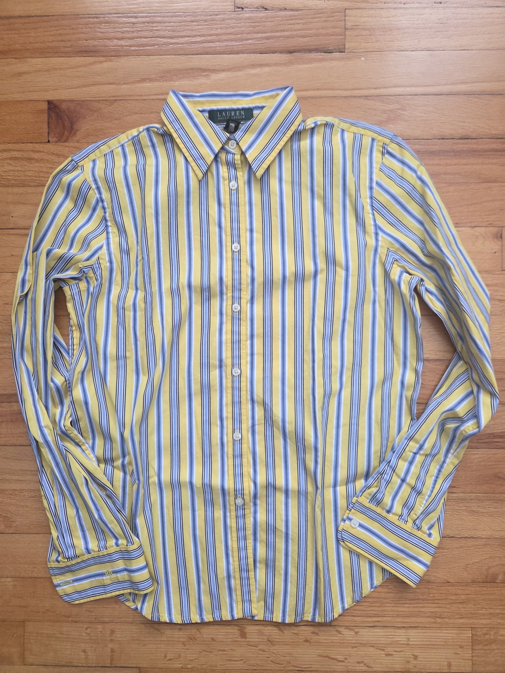 Lauren Ralph Lauren Yellow and Blue Striped Button-Down Shirt Size M